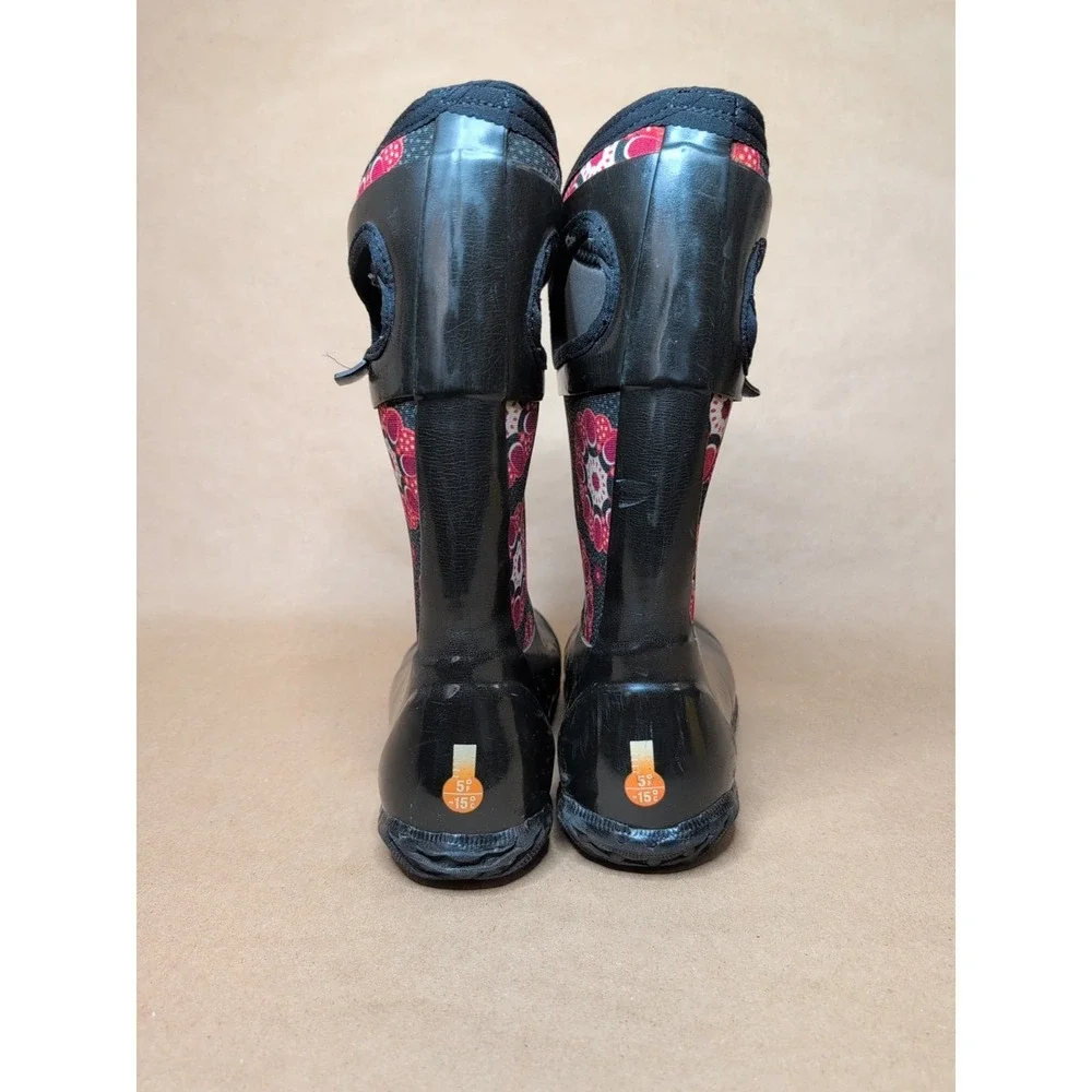 Bogs Youth Size 1 Winter Boots‎ Red Black Floral Waterproof Pull on Kaleidoscope